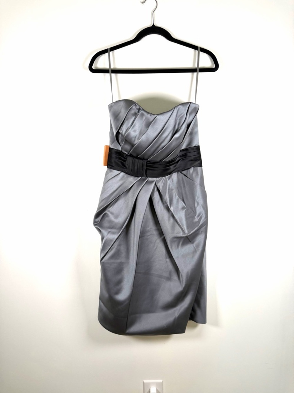 Allure Bridals Silver Strapless Cocktail Dress with Black Waistband